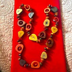 Tagua nut (wood ivory)handmade natural dye necklace 34” long